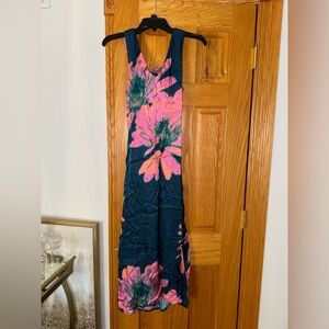 Floral open back Maxi Dress with Pink and Blue Design